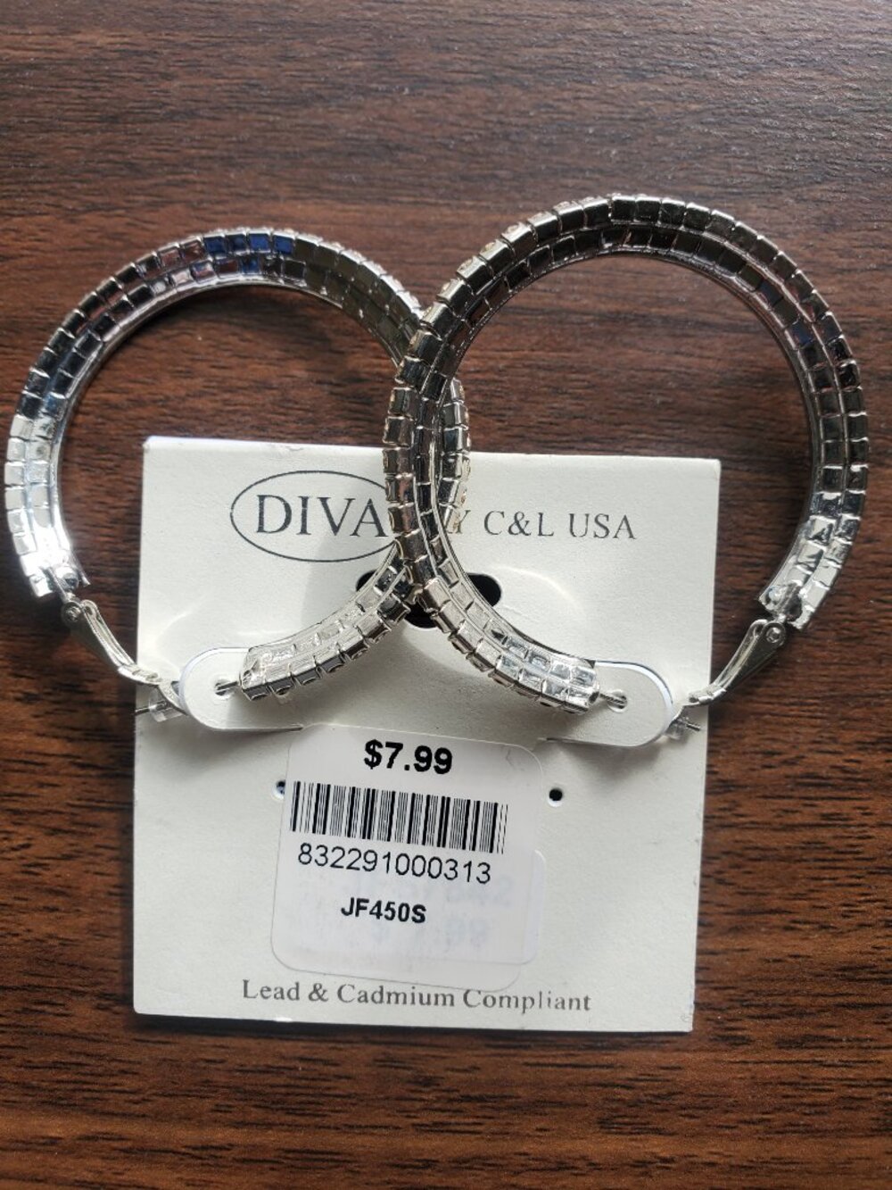 Silver Rhinestone Hoops - Picture 2 of 3